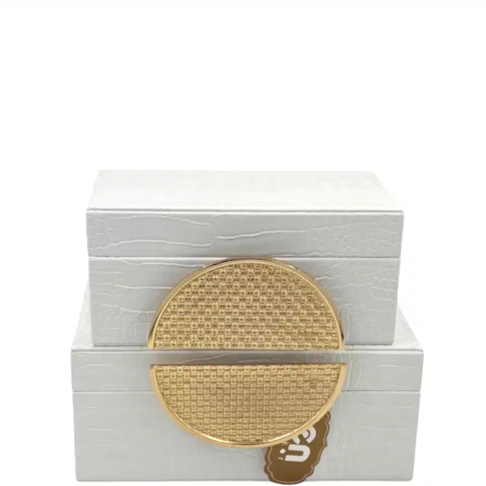 Hasır İkili Obje Beyaz Dekoratif Kutu