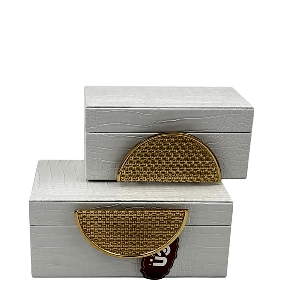 Hasır İkili Obje Beyaz Dekoratif Kutu