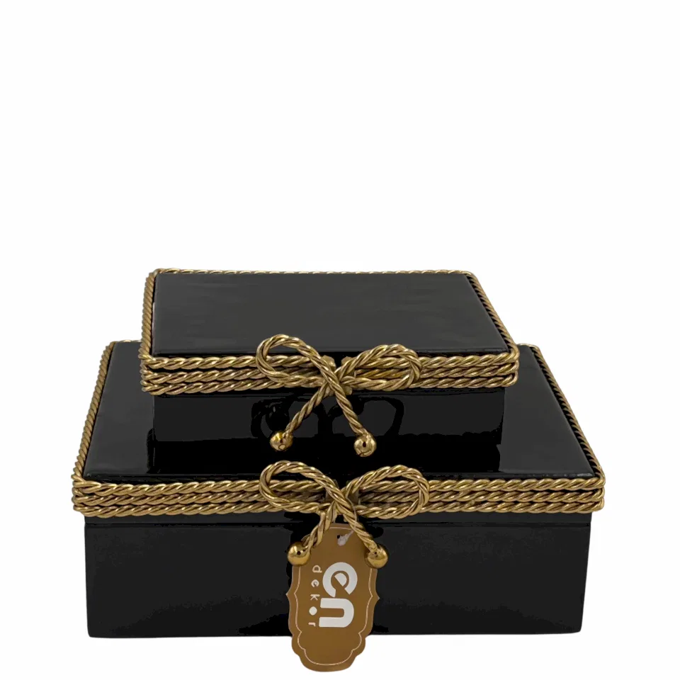 İkili Siyah Gold Detaylı Dekoratif Kutu