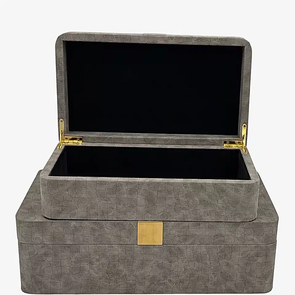 Deri Görünümlü Gri Dekoratif Kutu