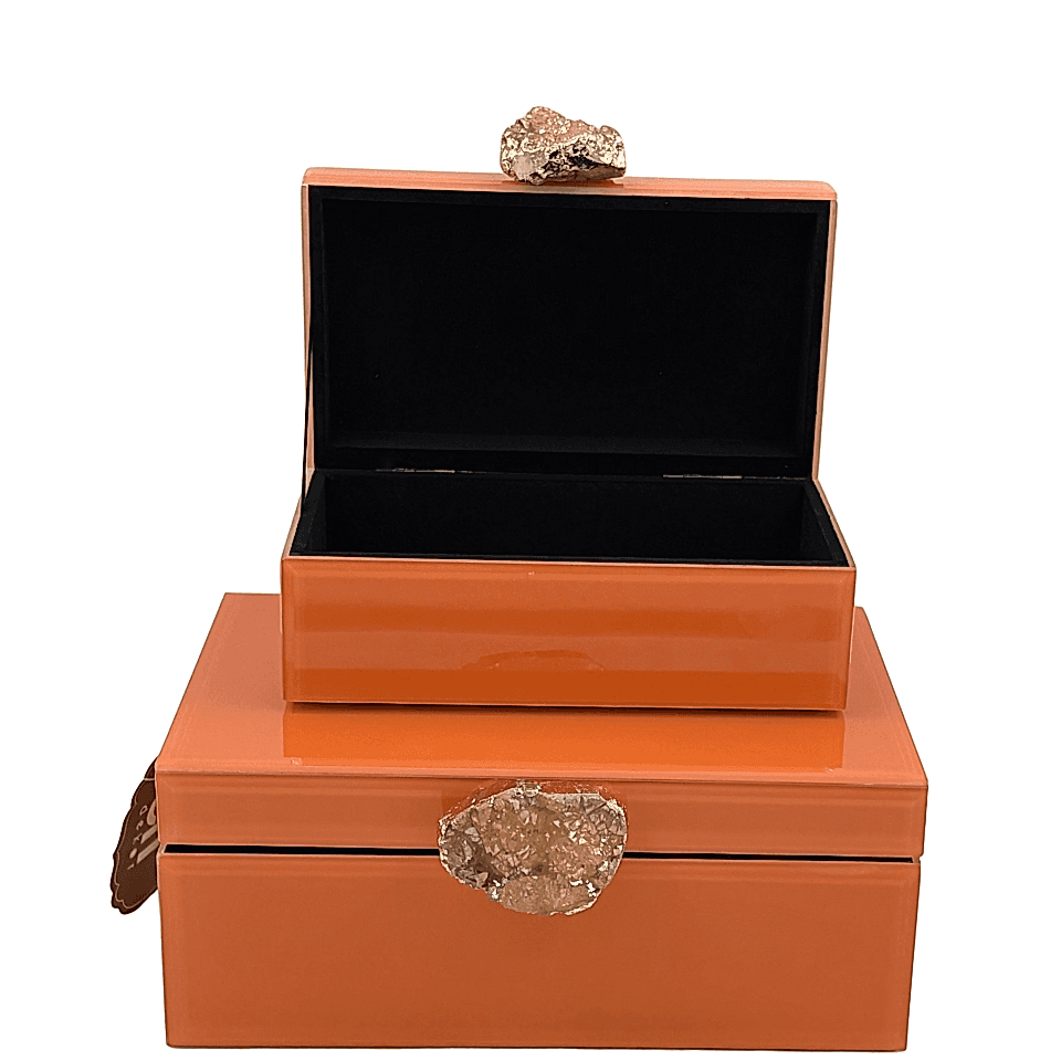 İkili Turuncu Cam Dekoratif Kutu