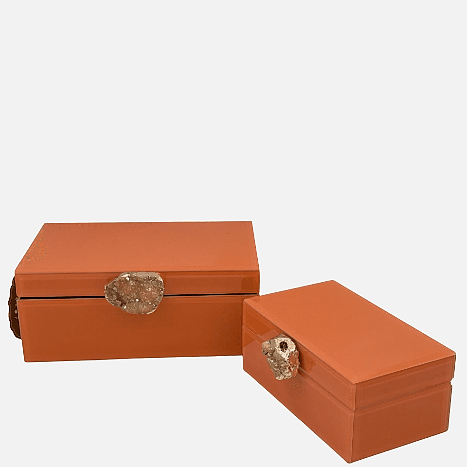 İkili Turuncu Cam Dekoratif Kutu