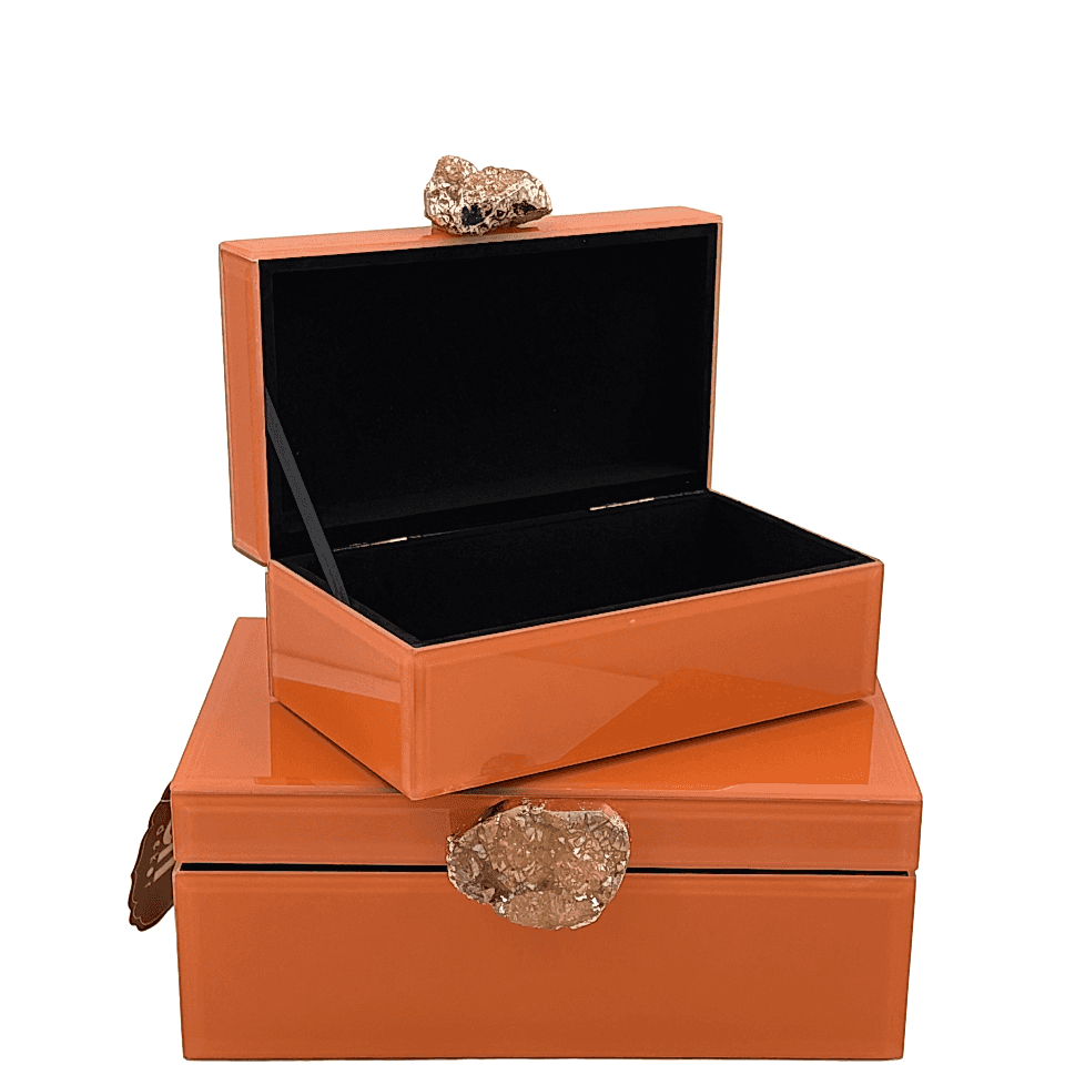İkili Turuncu Cam Dekoratif Kutu