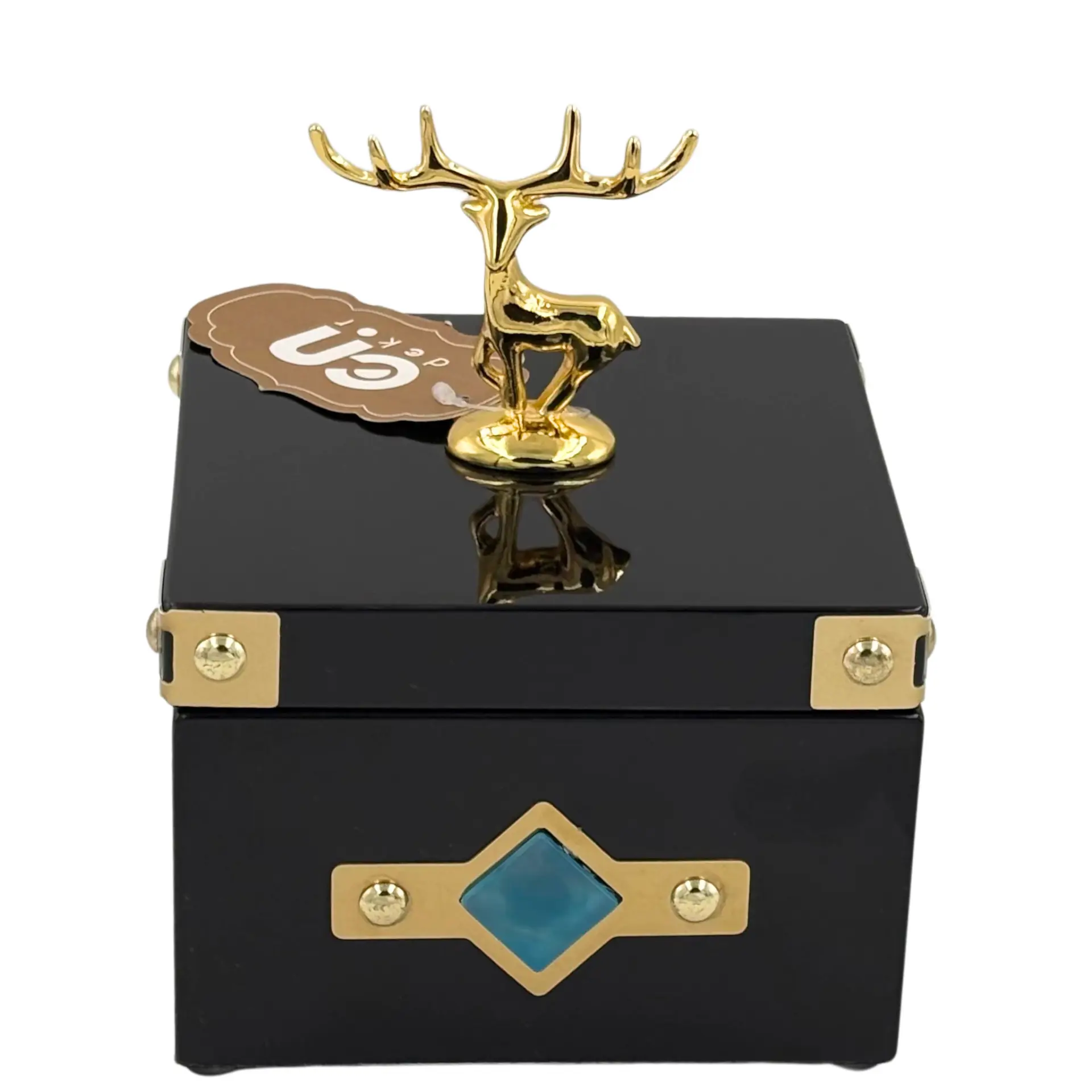 Geyikli Siyah Kare Dekoratif Kutu